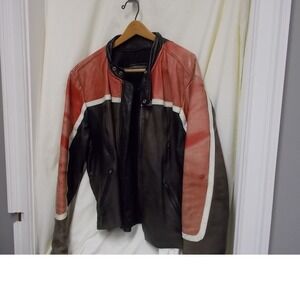 Vintage Leather Motorcycle Jacket Mens 50 Biker Tri-Color